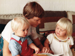 "As it happened, neither of my children turned out to be stick insects." [With my children, 1983]